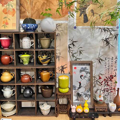 书桌改造中式博古宫格收纳置物架国风桌面茶杯茶具展示架场景布置