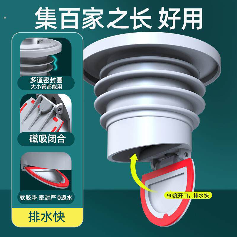 下水管道防返臭神器密封塞厨房洗衣机排水管5075通用密封圈封口盖