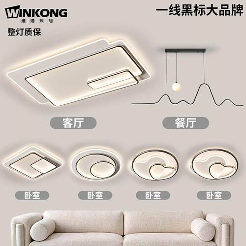 现代简约客厅灯大气智能线面灯创意全光谱极简吸顶灯全屋灯具套餐