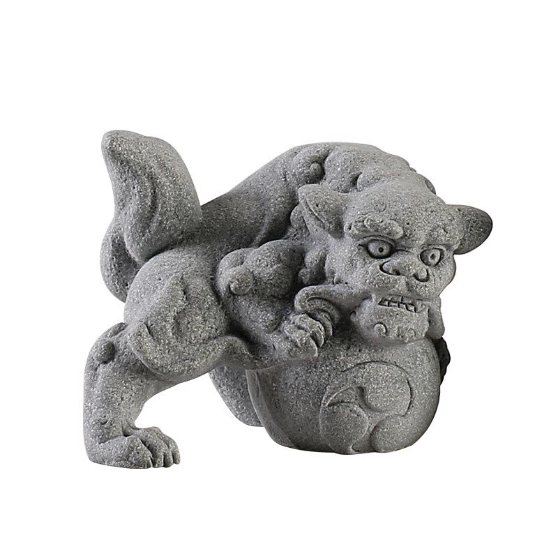 国潮狮子戏球茶宠茶玩摆件创意一对双狮鱼缸盆栽造景桌面玄关装饰