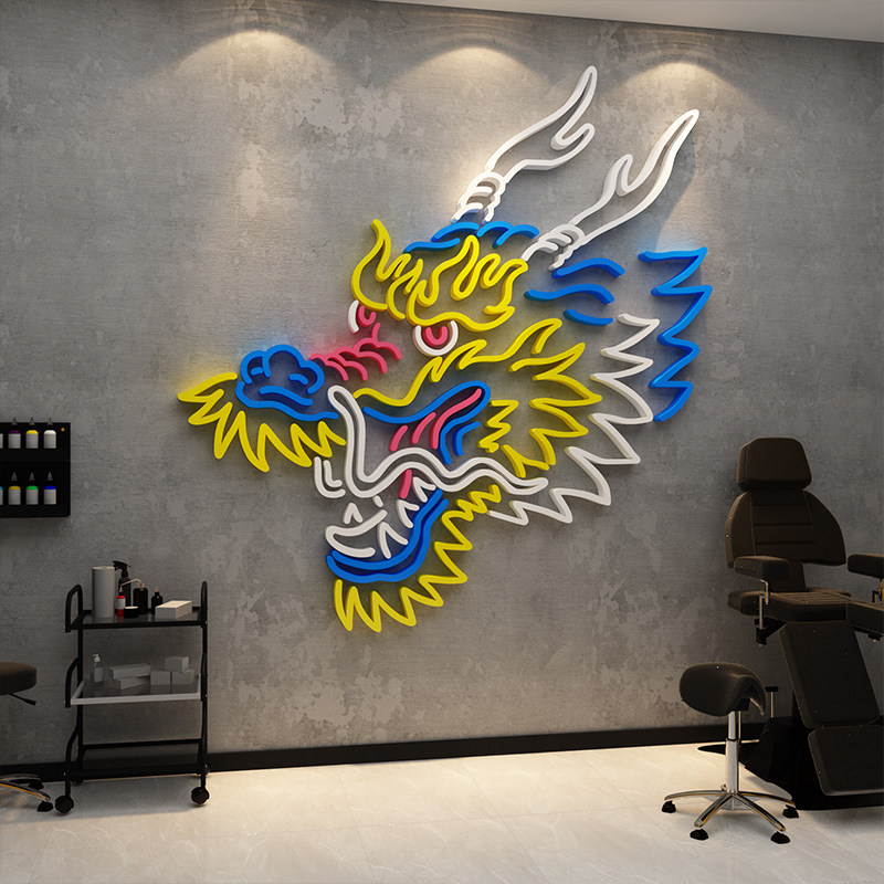 网红纹身店装饰摆件玻璃门贴纸画刺青工作室创意纹绣吧台背景布置
