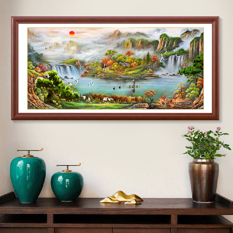 实木有框装饰画新中式客厅沙发墙壁画茶室书房餐厅画国画酒店挂画