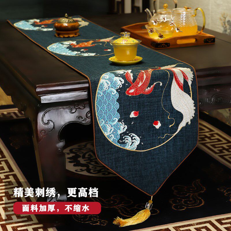 新中式电视机布条长条禅意茶旗桌旗垫布茶台茶几斗柜尺寸定制