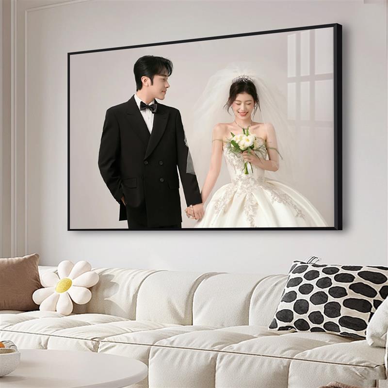 结婚婚纱照铝合金相框挂墙洗照片免打孔定制大尺寸相片冲印高级感