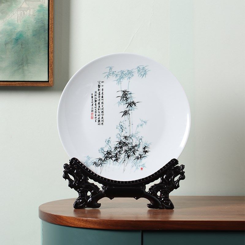 景德镇陶瓷器梅兰竹菊瓷盘摆件博古架挂盘艺术品中式盘子客厅