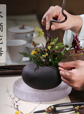 剑山陶瓷中式茶席花瓶桌面水滴花器日式花道插花器皿禅意小花盆