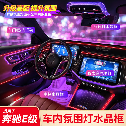 适用奔驰E级E300L E260L中控氛围灯车门水晶框仪表台内饰改装配件
