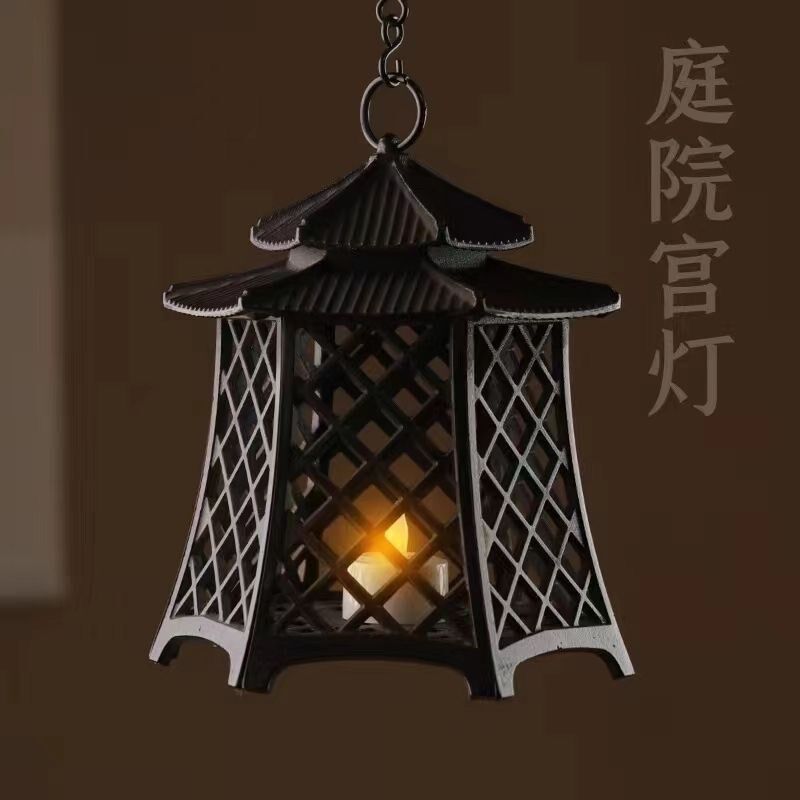 仿古雪见灯铸铁烛台铁质禅意复古宫灯民宿茶室摆件悬挂式长安灯