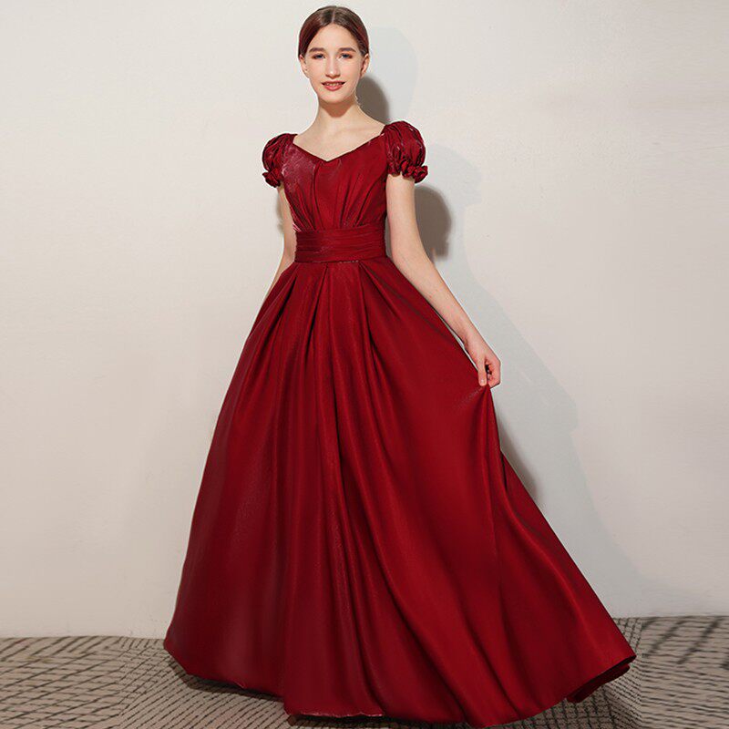 女大童小提琴演奏比赛长款红色公主裙儿童长笛钢琴古筝演出晚礼服