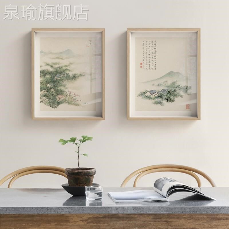 网红半庭x竹庵 日式简约装饰书画新中房式禅意山水玄关挂画原木风