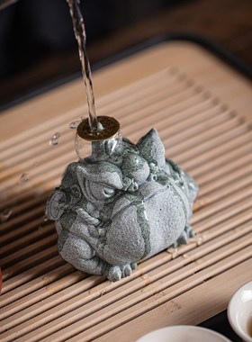 新中式三足天机金蟾茶宠摆件创意招财蟾蜍店铺开业礼品桌面装饰品