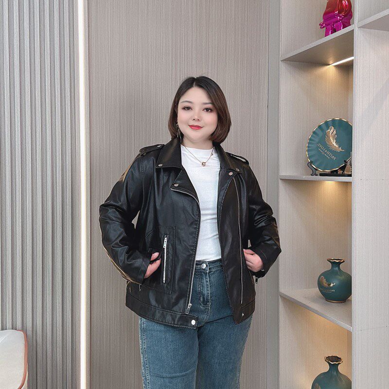 春秋季短款皮夹克2024新款外套大码女装宽松休闲显瘦黑色机车皮衣