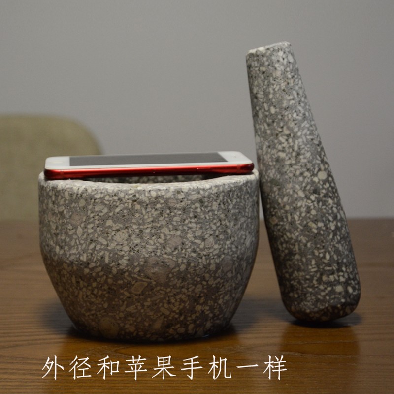 麦饭石石臼头手动捣蒜器锤家用蒜泥窝子罐研磨器对窝打碎机包邮