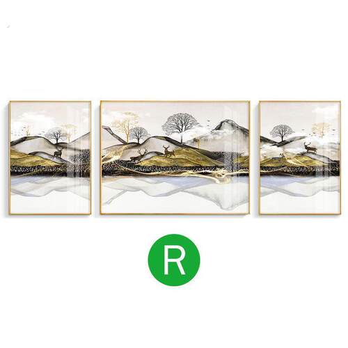 客厅装饰画靠山背景抽象挂画山水轻奢墙画背有现代中式沙发三联画