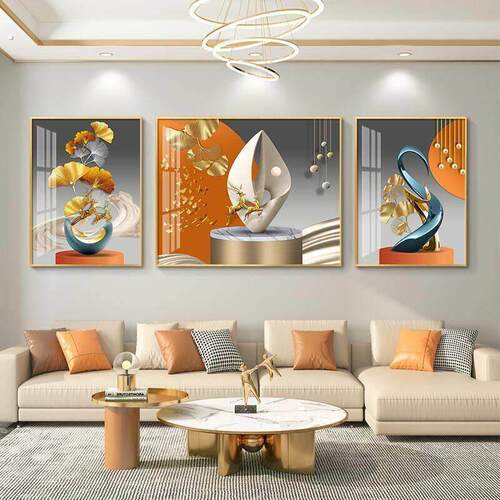 现代轻奢客厅装饰画沙发背景墙挂画抽象高档大气壁画墙壁三联墙画