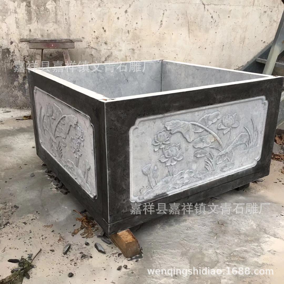 源头厂家加工石雕花盆 花岗岩黄锈石花钵鱼缸 结实牢固精美