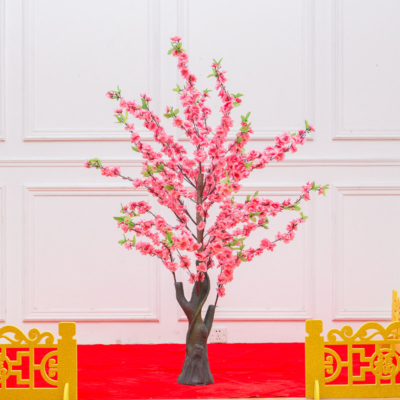 2024新年桃花树摆件发财树场景酒店商场美陈布置春节金色树装饰品