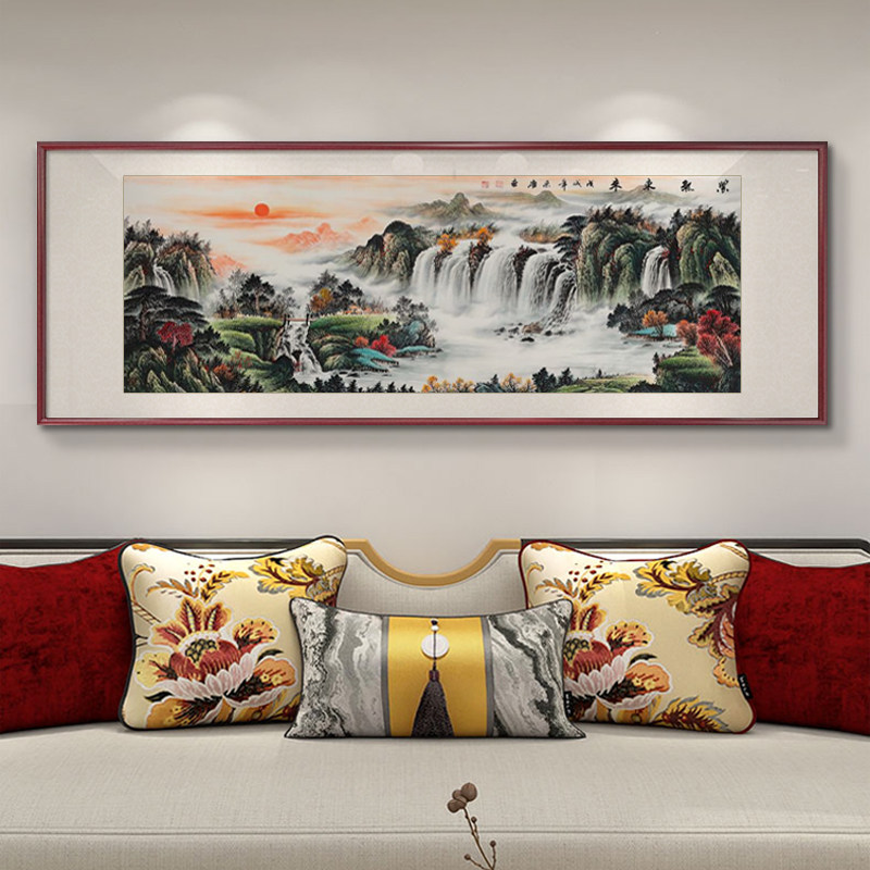 源远流长山水画客厅装饰画办公室风景挂画聚宝盆国画靠山图手绘