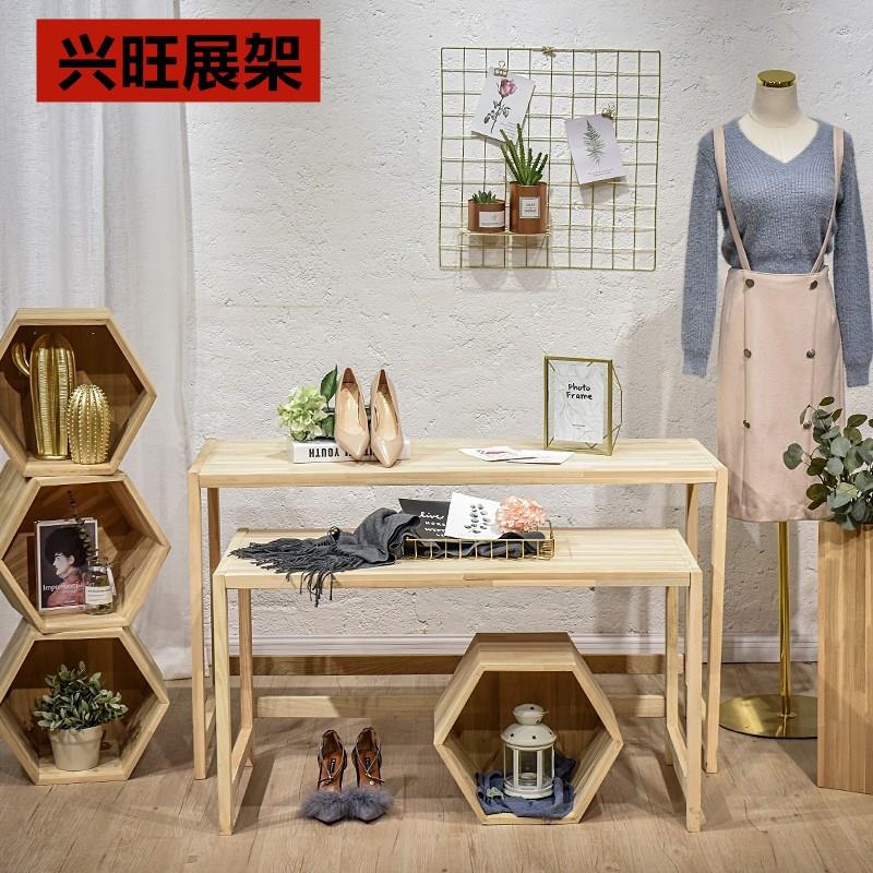 服装店橱窗展示桌童装店铺高低流水台木质中岛展示台中间货架简约