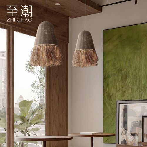 侘寂餐厅吊灯日式客厅民宿茶室卧室藤编复古书房美式乡村仿古灯具