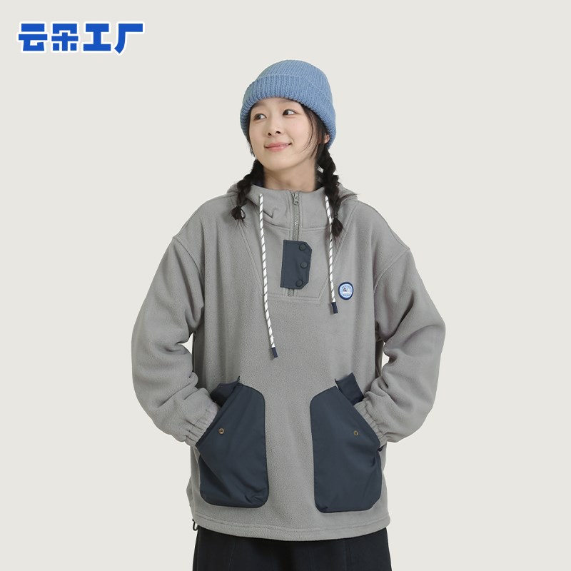 云朵工厂八头船摇粒绒甲板卫衣连帽上衣舒适保暖宽松版