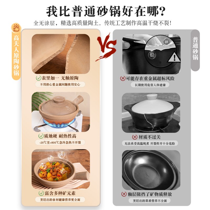 陶土砂锅煲仔饭专用家用传统粗陶带手柄广式啫啫锅商用单柄小沙锅
