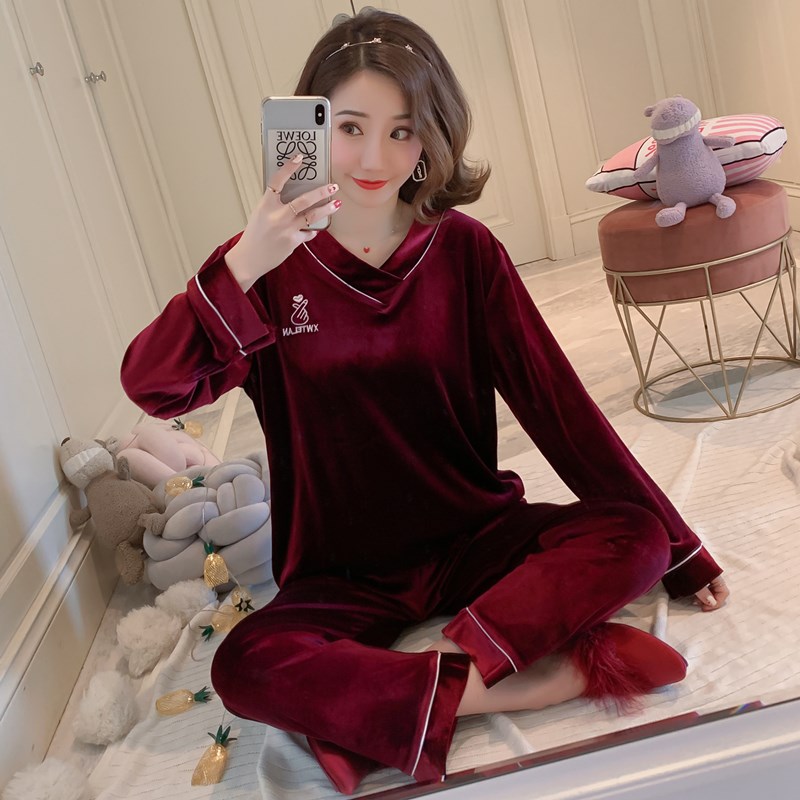 加肥加大可外穿睡衣女金丝绒妈妈套装大尺码胖mm200斤秋冬季家居