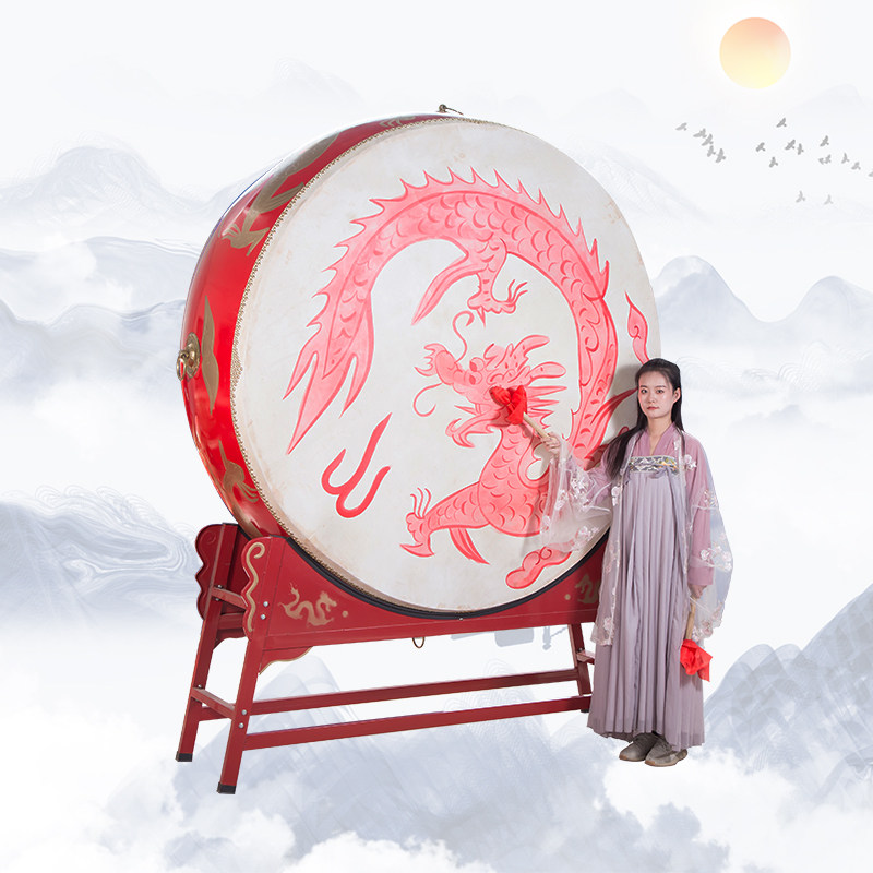 牛皮鼓大鼓立式战鼓中国红鼓演出鼓龙鼓堂鼓实木寺院乐器锣鼓全套