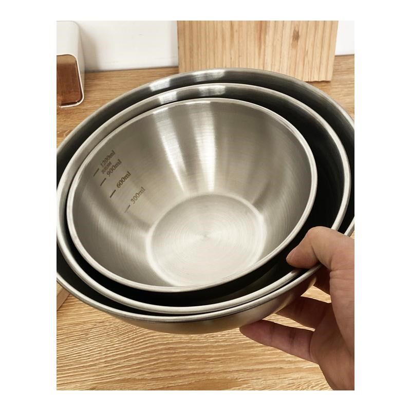 304不锈钢料理盆碗带刻度打蛋和面沙拉凉拌水果烘焙碗冷面碗家用