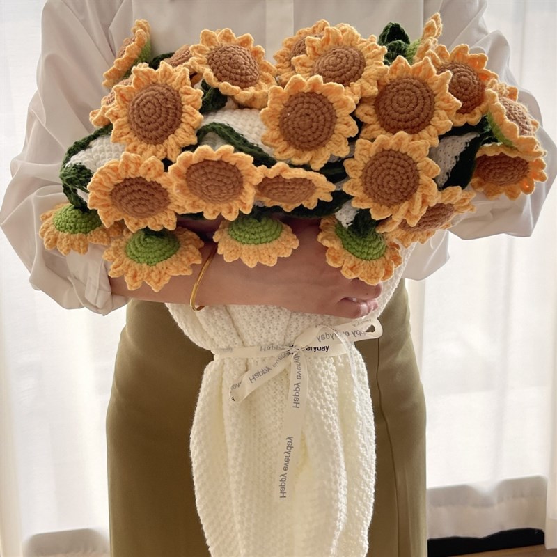 成品玫瑰花束毯子田园花毯手工编织花朵毛毯向日葵花朵毯
