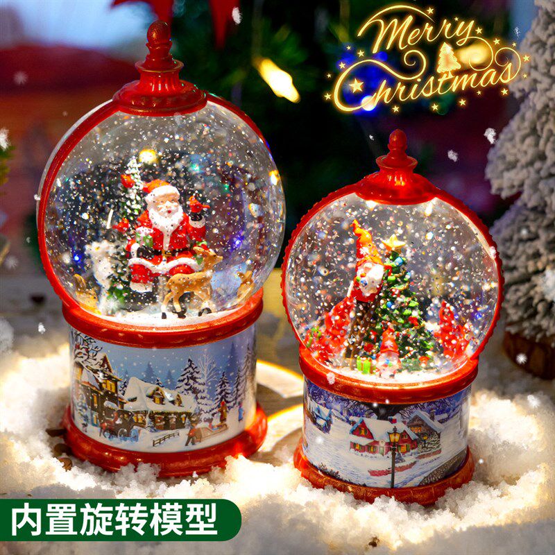 圣诞节水晶球灯飘雪花旋转音乐盒梦幻创意圣诞雪人摆件送生日礼物