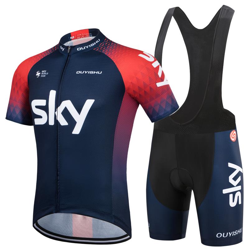 sky骑行服短袖套装男夏公路自行车服速干透气山地背带骑行裤上衣