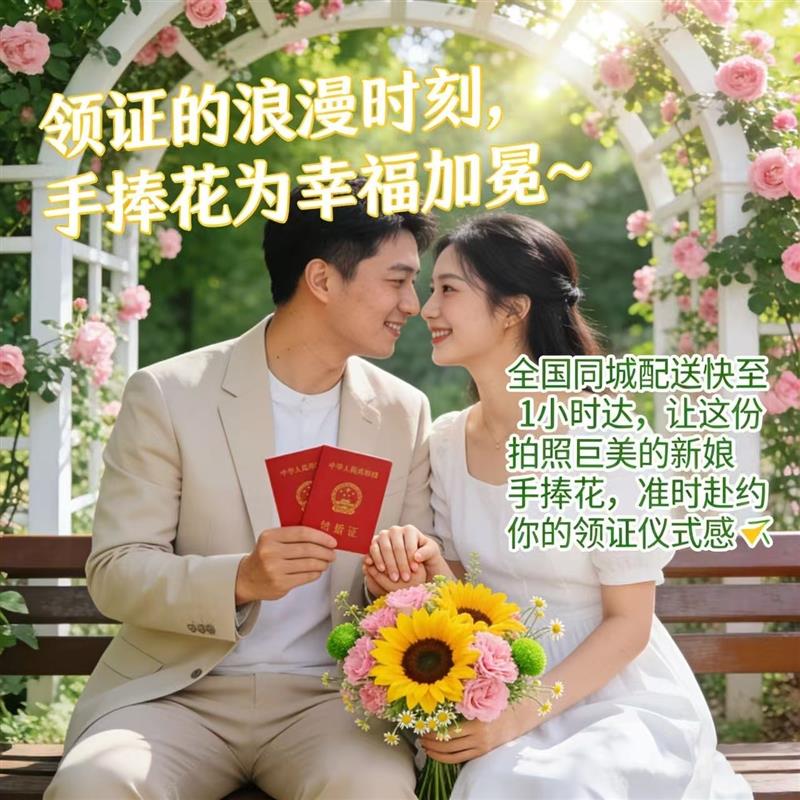 新娘手捧花玫瑰花鲜花束结婚毕业订婚领证全国速递同城上海配送店