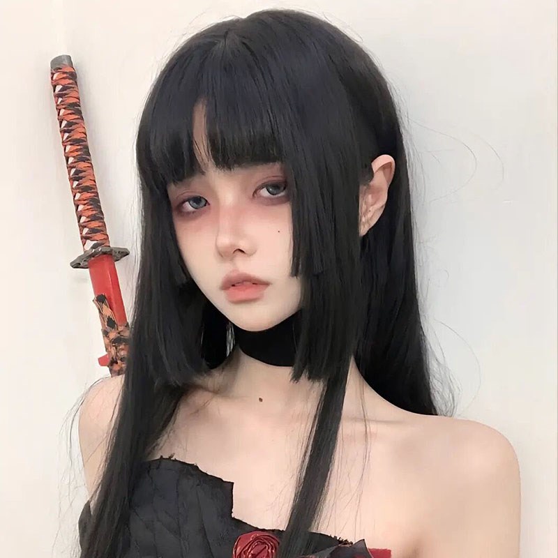 网红假发女长直发Lolita洛丽塔日系软妹姬发式公主切黑长发全头套