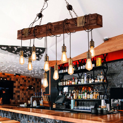 工业风酒吧民宿美式乡村咖啡馆餐厅吧台实木装饰复古怀旧木头吊灯