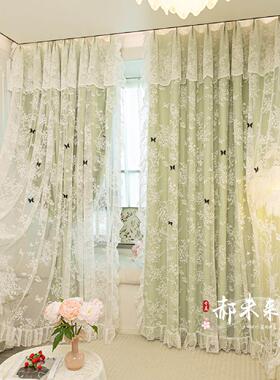 法式绿色小清新遮光双层布纱一体新款客厅卧室飘窗遮光窗帘布成品