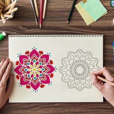 曼陀罗绘画纸填色幼儿童彩绘手绘工具涂色线描减压成人缓解心理解