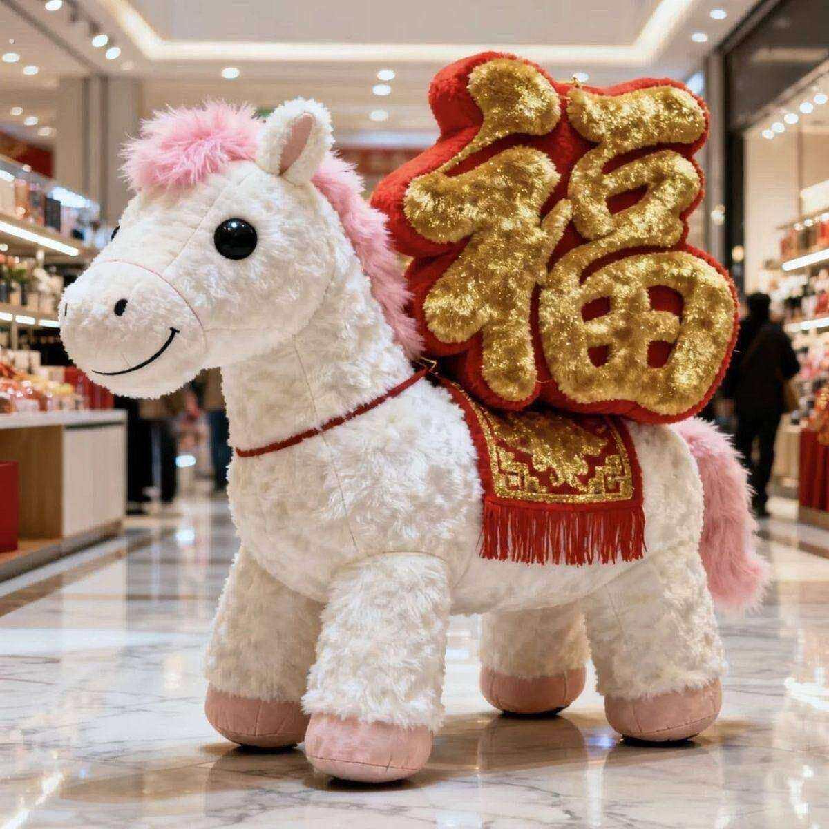 过年小马玩偶新年拍马屁大型毛绒马屁股装置道具商业街互动美陈卡
