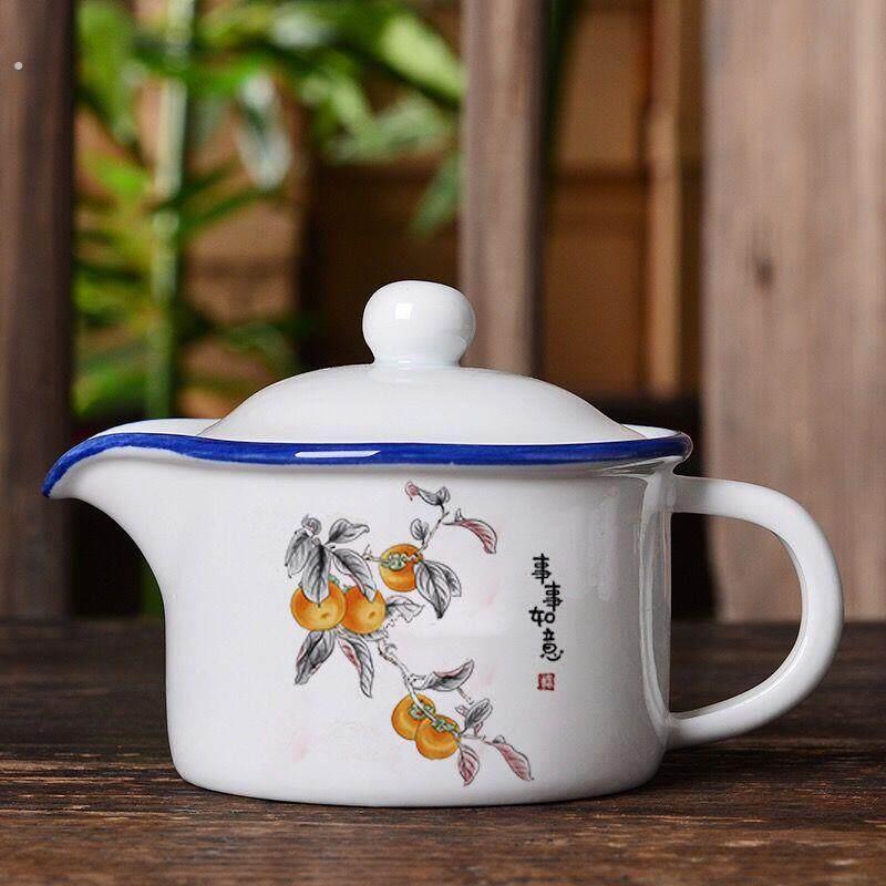 搪瓷冷水壶功夫茶具白瓷茶壶办公家用陶瓷泡茶器小容量单壶个人壶