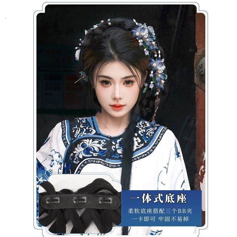 清汉女发髻汉服假发全套头饰一体懒人清朝古风假发晋商大小姐发髻