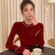 上衣 喇叭袖 别致绝美小香风红色毛衣女春大码 胖mm显瘦内搭打底衫