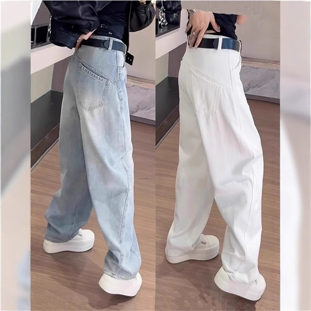 大码美式复古弯刀牛仔裤女2026春季新款胖mm宽松显瘦直筒阔腿裤子