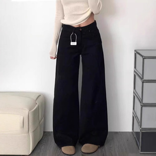 高腰胖mm宽松显瘦直筒长裤 大码 新款 女夏季 子 复古黑色大阔腿牛仔裤
