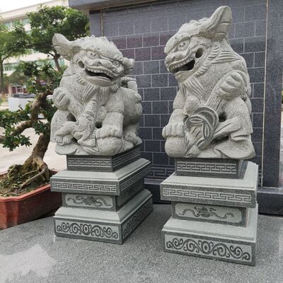 仿古石狮子一对门口摆件