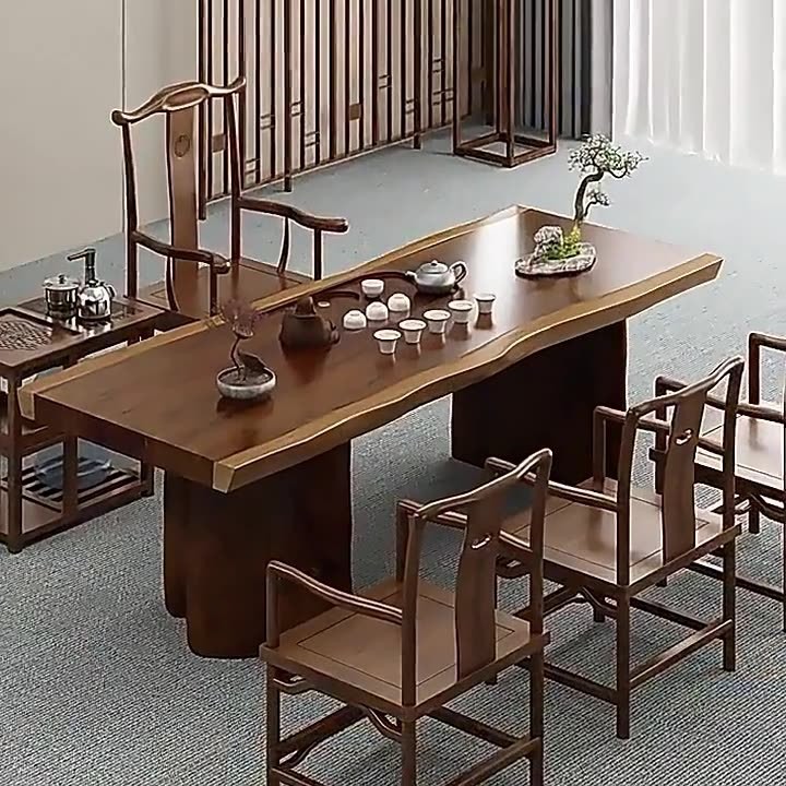 大板实木茶桌新中式原木茶桌一体一整套简约家用整板办公室茶桌椅