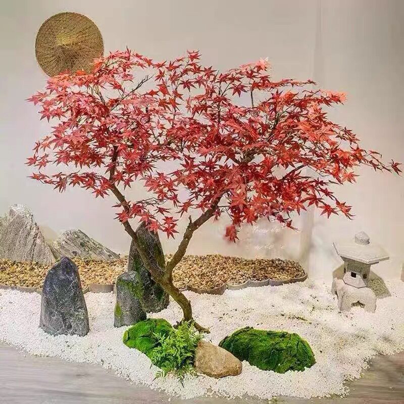 仿真红枫树假树枫叶树楼梯下景观植物造景酒店角落搭配室内装饰图片