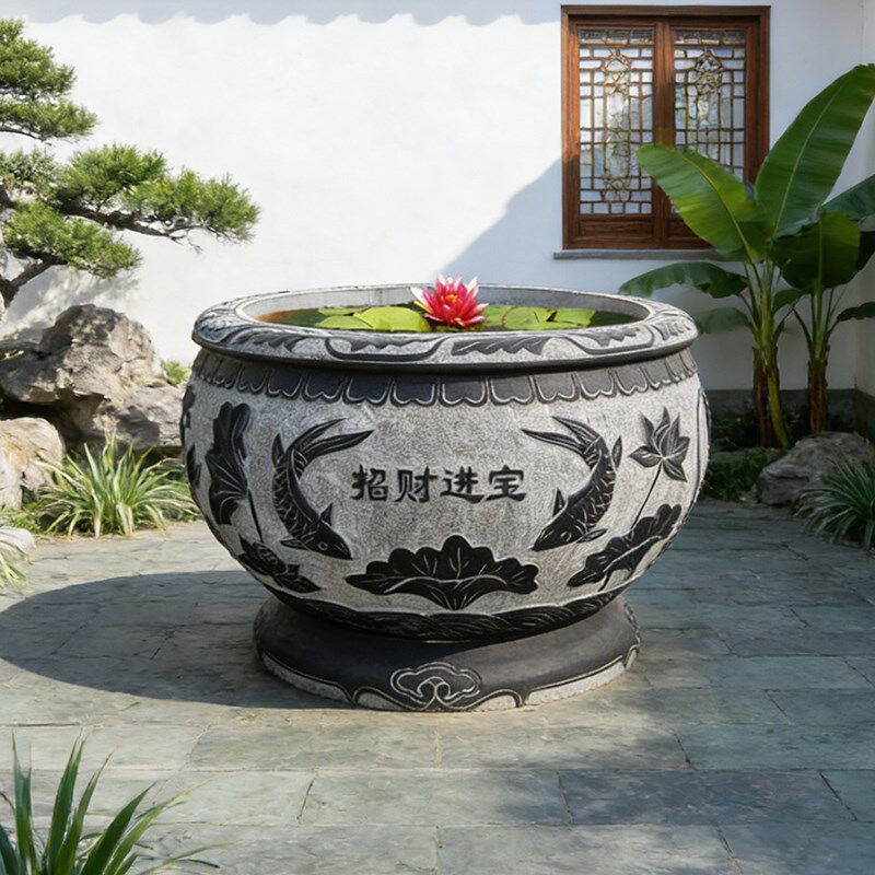 石雕鱼缸花盆天然青石荷花缸养鱼石头缸庭院造景水缸招财仿古门海