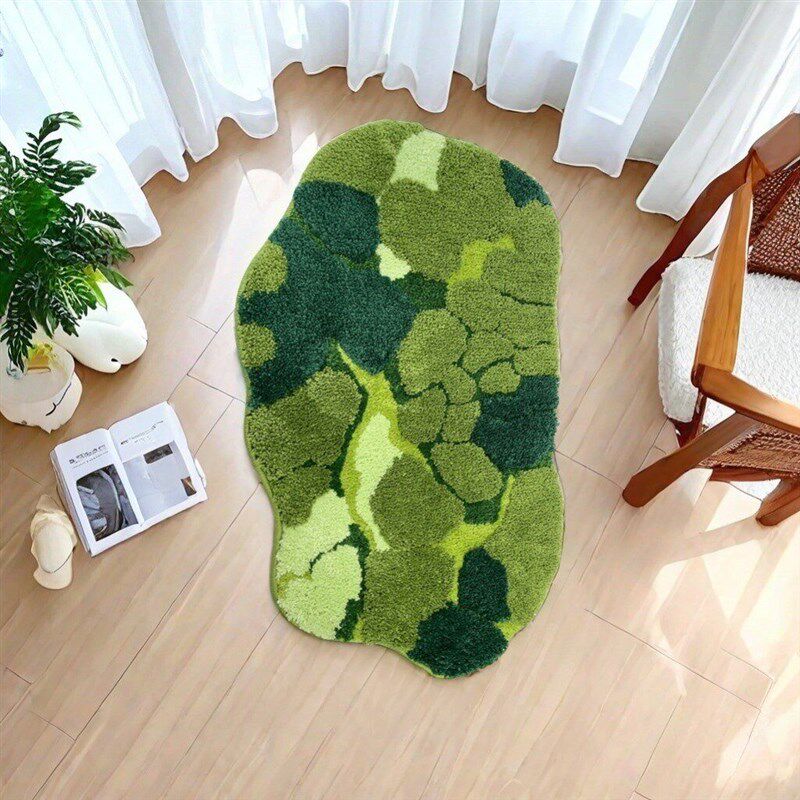 绿色苔藓地毯卧室客厅植绒异形地毯卫生间门口吸水脚垫厕所防滑垫