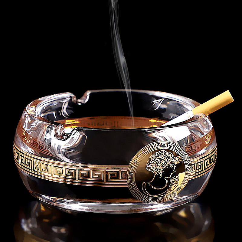 创意时尚雪茄烟缸水晶玻璃描金烟灰缸办公室客厅家居摆件大号烟缸