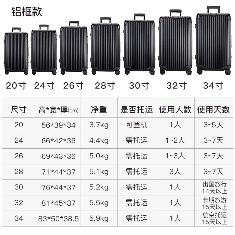 超大容量32寸行李箱加厚版男女30铝框拉杆箱出国航空托运旅行箱子
